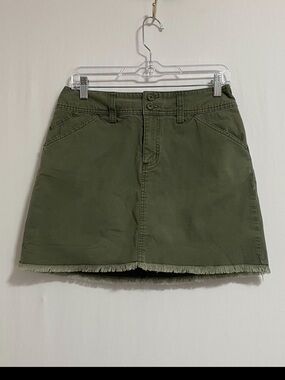 Sonoma Olive A-Line Mini Skirt with Frayed Hem